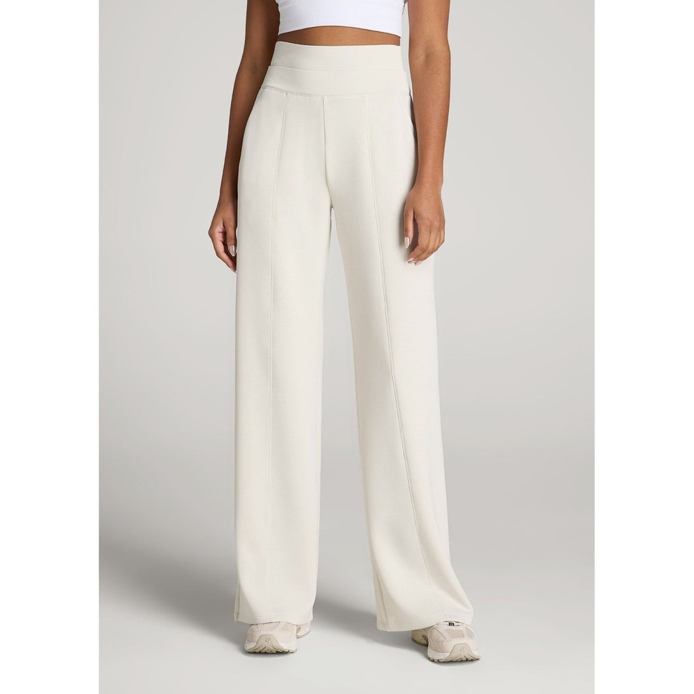 American Tall Womens Wide Leg Pintuck Lounge Pants Cream Bone Size LT